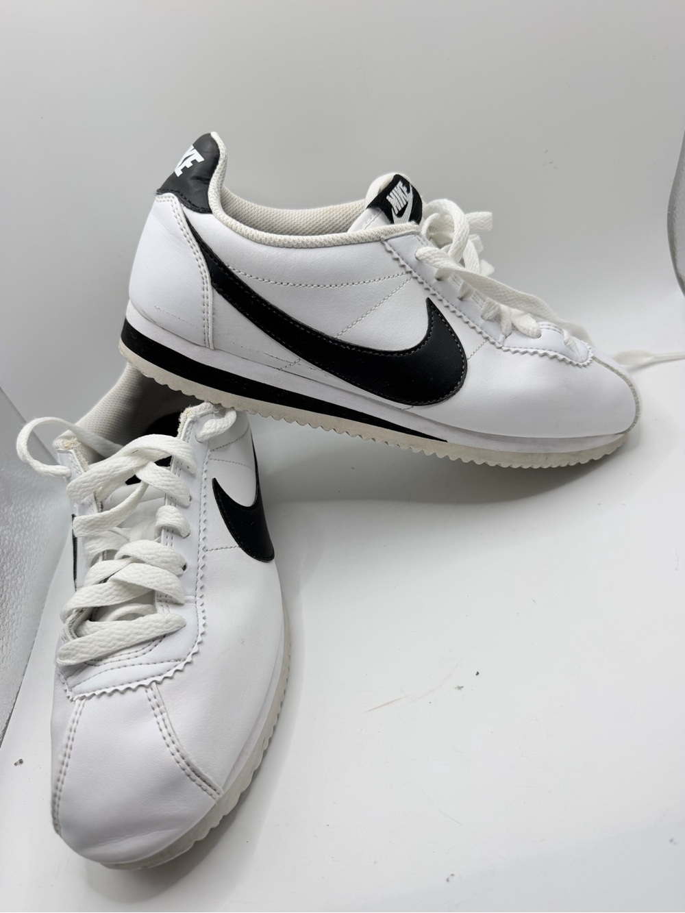Nike White and Black Cortez-style Leather Sneakers
